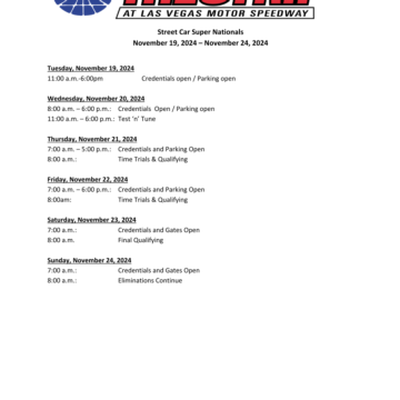 Street Car Super Nationals- Nov. 19–24, 2024- Schedule_Info